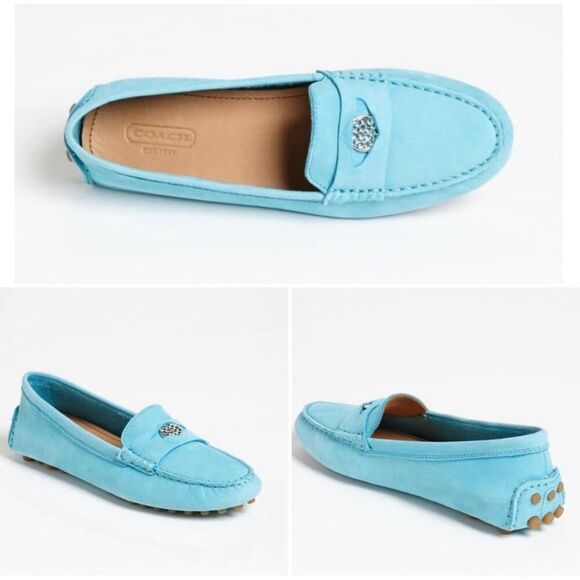 Coach Women's Size 7 Nicola Leather Driving Loafers Powder Blue Moccasins - Picture 1 of 11